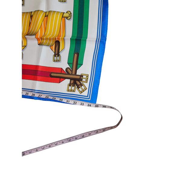 Hermès 1990s Les Sangles J.Metz Silk Scarf Equestrian France 35 in Carre 90 - Picture 10 of 10